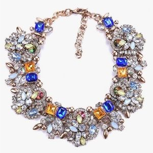 Bib Statement Necklace Gold Blue Green